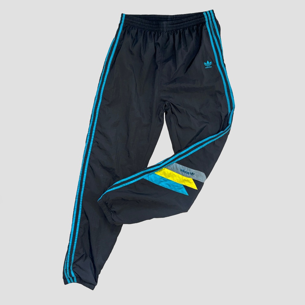 VTG 90s Adidas‎ Windbreaker Track Pants Black Turquoise Mens 34 Swishy Joggers